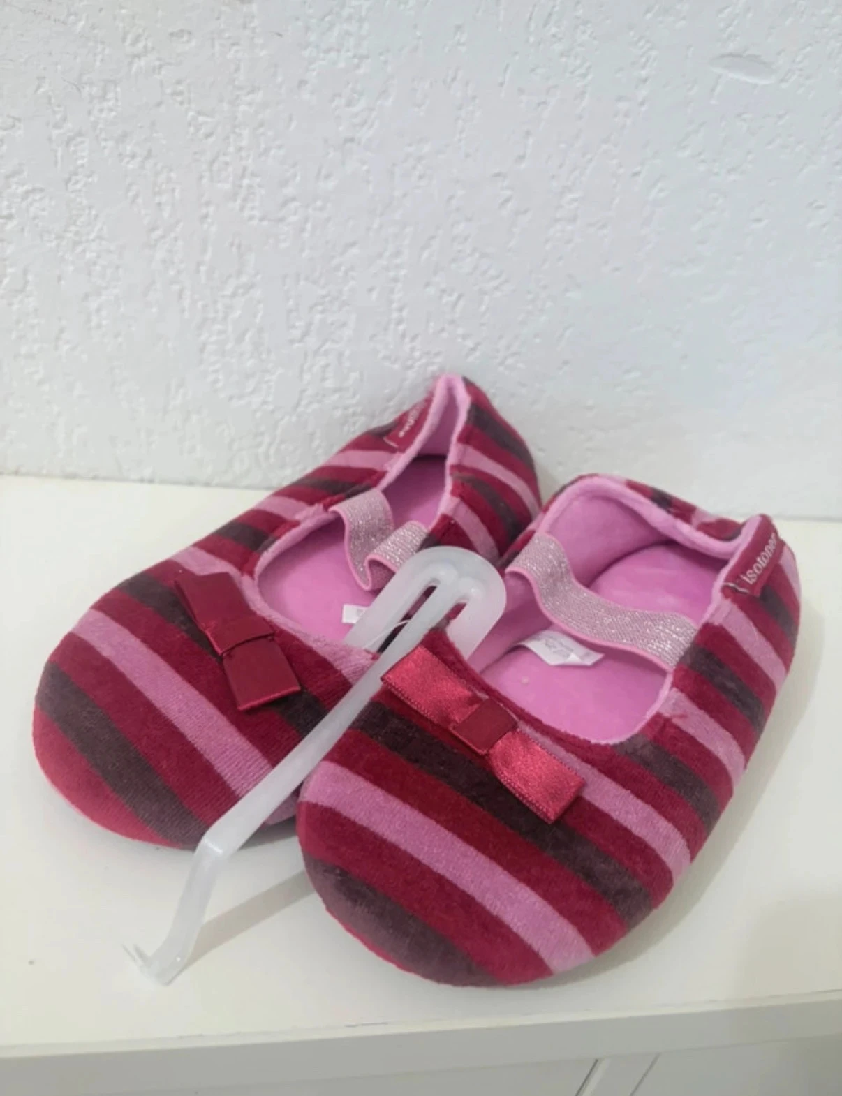 Chaussons Isotoner Ballerines Rayées Roses & Prune – photo 2